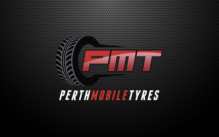Perth Mobile Tyres logo: a tyre with the letters PMT in gloss red